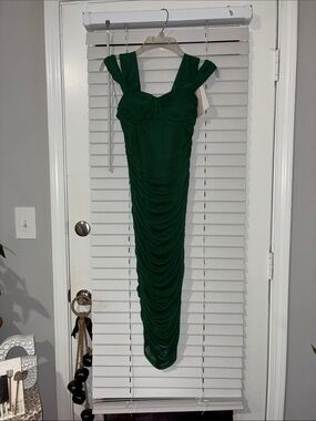 Inspired Hearts Emerald Green Ruched Midi Dress